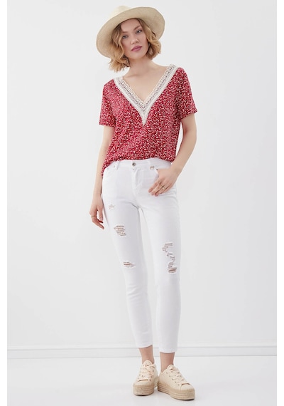 Vitrin Beyaz Yırtık Skinny Denim Pantolon