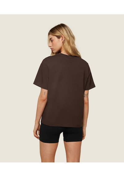 Unisex Sevimli Kedi Patili Kalp Tasarım Basklı Tshirt Kahverengi