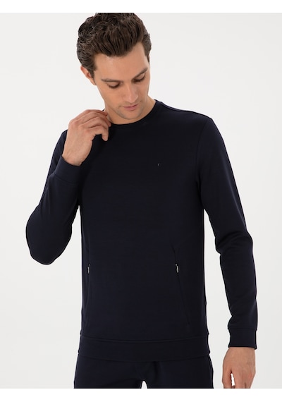 Lacivert Regular Fit Modal Karışımlı Bisiklet Yaka Sweatshirt