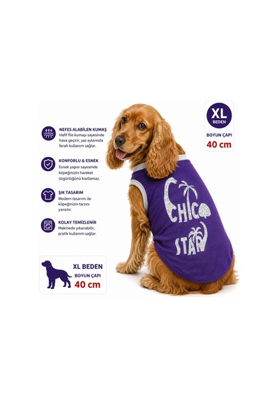 Köpek Tişörtü Xl Beden Boyun Çapı 40 Cm Palmiye Yazı Baskılı Kolsuz Atlet - Mor