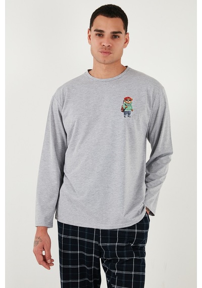 Buratti Ekoseli Regular Fit Yüksek Bel Cepli Bisiklet Yaka Erkek Pijama Takımı 6574002 Gri