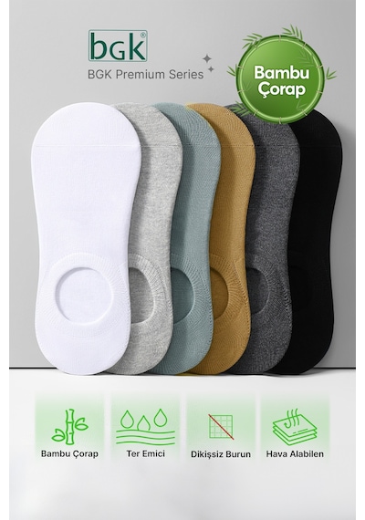 Bgk Unisex 6 Çift Bambu Yazlık Görünmez Çorap Dikişsiz Renkli