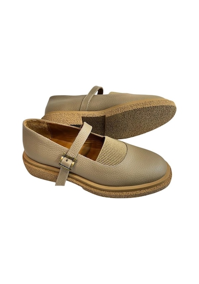 Tufan Shoes Bej Hakiki Deri Üst Kısmı Lastikli Babet Bej