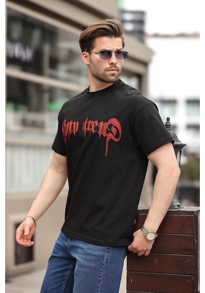 Madmext Siyah Baskılı %100 Pamuk Erkek T-shirt E7141 Siyah