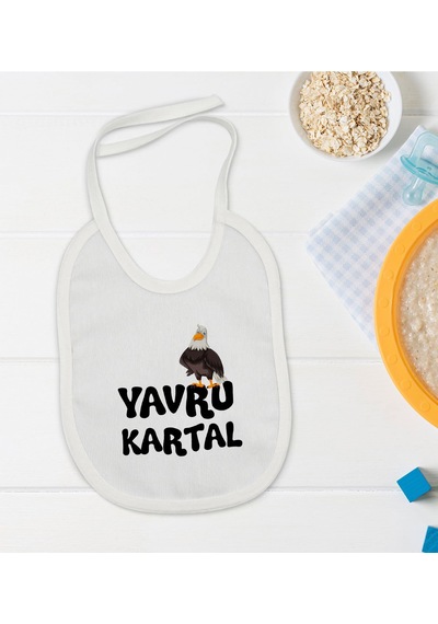 BK Kids Yavru Kartal Tasarımlı Beyaz Bebek Mama Önlüğü-1