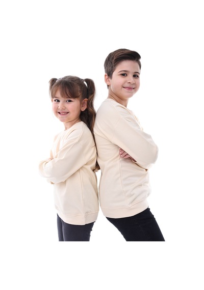 Zuzunga Basic Bisiklet Yaka Şardonlu Çocuk Sweatshirt 3-10 Yaş Krem