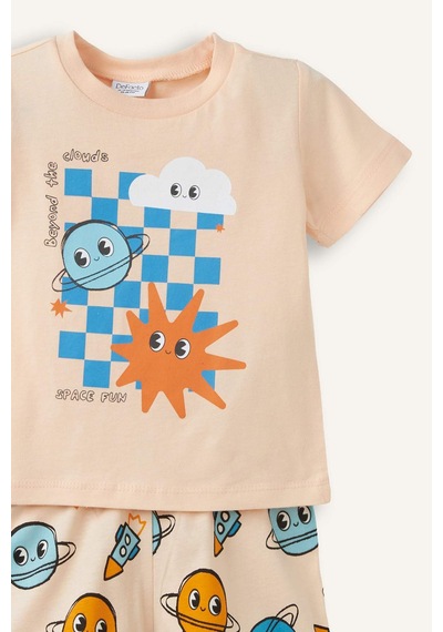 Defacto Desenli Kısa Kollu Üst Şort Alt 2li Pijama Takımı Erkek Bebek H5392a526hsog614 Turuncu-og614