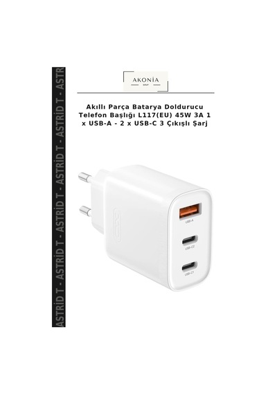 Akıllı Parça Batarya Doldurucu Telefon Başlığı L117 Eu 45w 3a 1 X Usb-a - 2 X Usb-c 3 Çıkışlı Şarj