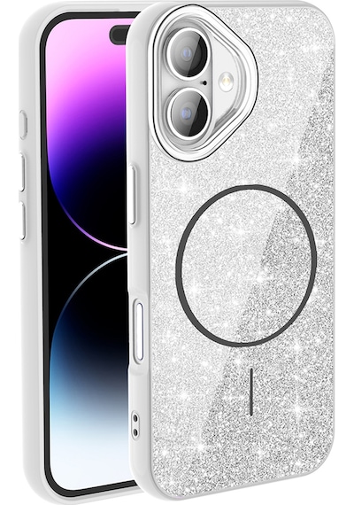 Noktaks - Apple Uyumlu iPhone 17 - Kılıf Magsafe Şarj Destekli Parlayan Simli Okso Kapak - T39585 - Beyaz Beyaz