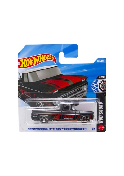 Hot Wheels Custom '62 Chevy Pickup - Rod Squad Siyah-kırmızı 1/64 Diecast Model Araba Çok Renkli