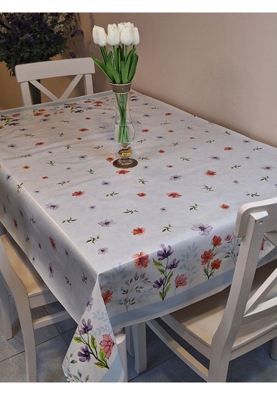 Elyaflı Pvc Muşamba - Desenli Silinebilir Masa Örtüsü Gri Mrl122 Mavi