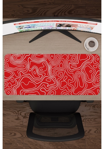 Kırmızı Beyaz 70x30 Xl Taraftar Gaming Oyuncu Mouse Pad Kaymaz Taban Büyük Fare Altlığı Topography