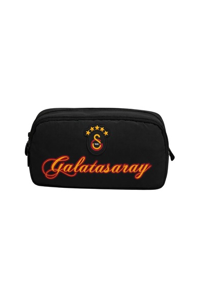 Galatasaray Lisanslı Siyah Kalemlik - Çift Bölmeli Rubber Logolu Okul Kalem Çantası