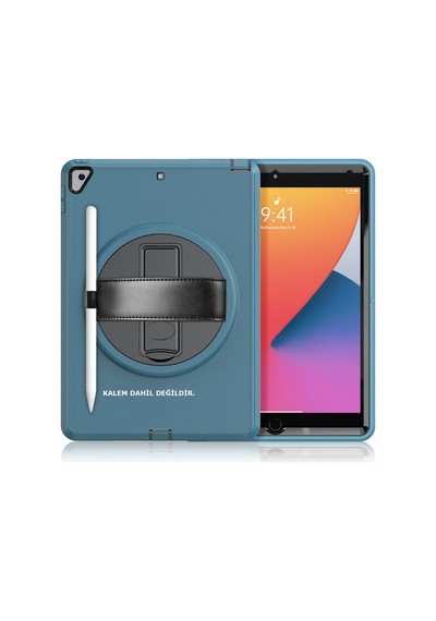 iPad Uyumlu 10.2 7.nesil Kılıf Hand Strap Tablet Kılıfı - Turkuaz Diğer