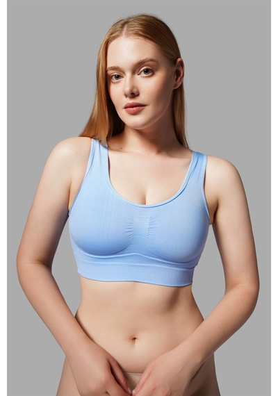 Fit Women Göğüs ı Dikişsiz Seamless Büstiyer Korse Kalın Askılı Pedsiz Balensiz ı Sütyen 5050 Mavi