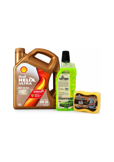 Shell Helix Ultra Ect C2 C3 0w-30 Motor Yağı 5 Litre + Oto Şampuan 1000 ML + Yıkama Süngeri