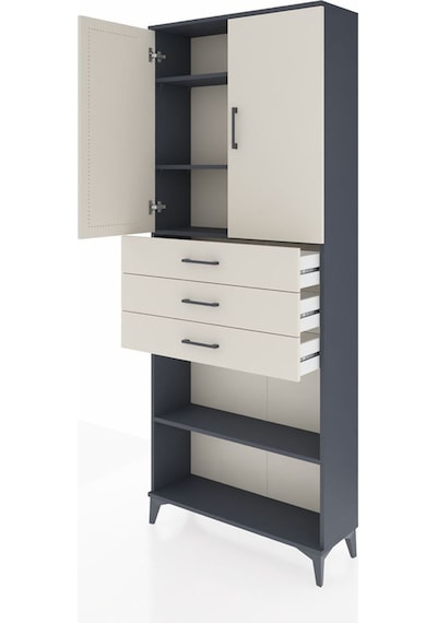 Arges Dolap 4 Raflı 3 Çekmeceli 2 Kapaklı 88x30x221 Antrasit-aytaşı Antrasit