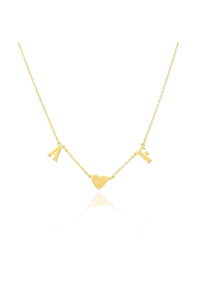 925 Ayar Gümüş İki Harf Bir Kalp Kolye 30-60 Cm Zincirli Gold Silver Rose Minimalist Tasarım Altın