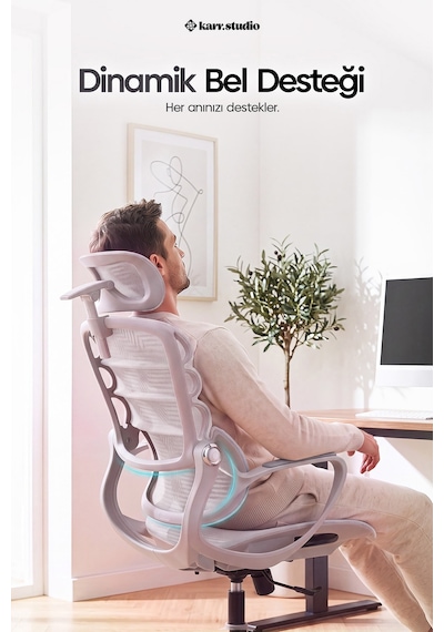 Rosso Ergonomik Çalışma Koltuğu - Sabit Kolçak - Beyaz