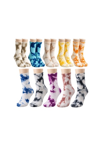 Teorastore Unisex Batik Spor Çorap 10'lu Set Tie Dye Tenis Çorabı Koyu Retro Renkler Günlük Rahat Konforlu Stil Çok Renkli