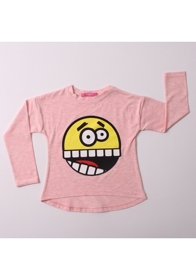 Toontoy Kız Çocuk Sweatshirt Smile Baskılı Pembe Melanj