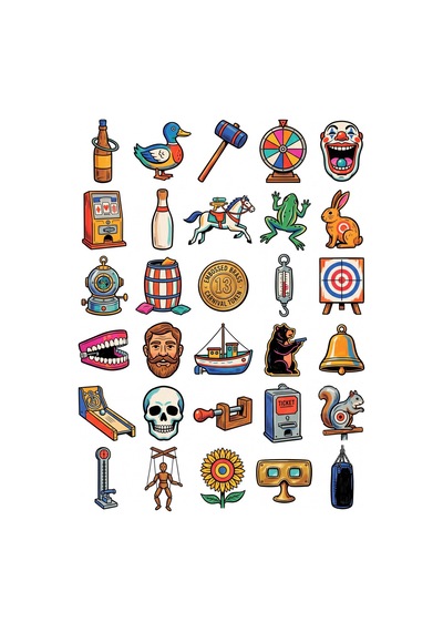 30 Adet Retro Panayır Oyunları Sticker Seti - Laptop, Defter, Kılıf Çok Renkli