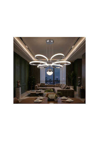 Toplu Yonca 6'lı Modern Krom Led Avize 3 Renk Salon Hol Mutfak Yatak Odası Avizesi