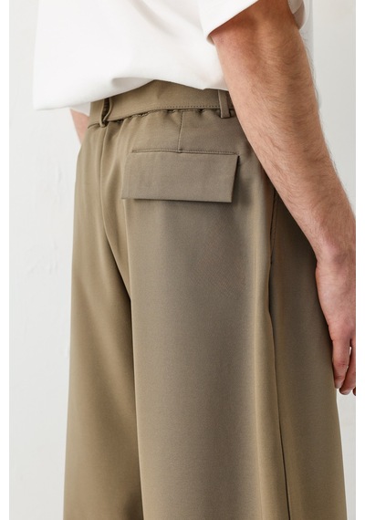 Vamos Barrel Fit Tailored Fit Kemerli Pantolon Haki