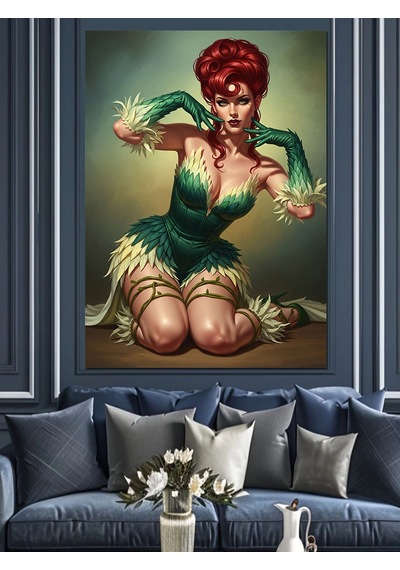 Karizma Tablo Yeşil Elbiseli Seksi Pin-up Dekoratif Kanvas - Mdf Ahşap Tablo