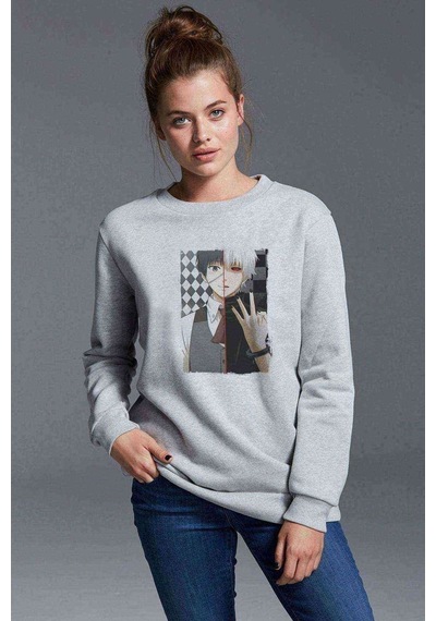 Anime Tokyo Ghoul Anteiku Baskılı Gri Kadın Sweatshirt (528344858)