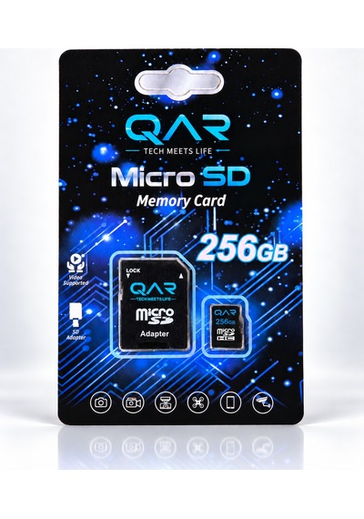 Qar Microsdxc Hafıza Kartı 256 Gb, Sd Adaptörlü, U1 Class 10, 100 Mb/s