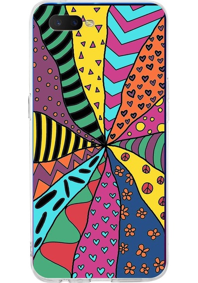 Oppo Rx17 Neo İle Uyumlu 1mm Slim Fit Retro Renkler 4 Baskılı Şeffaf Kılıf Şeffaf