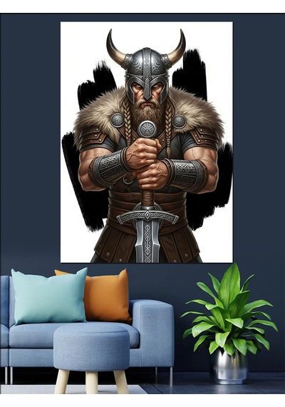 Ahşap Tablo Balta Tutan Viking Savaşçısı