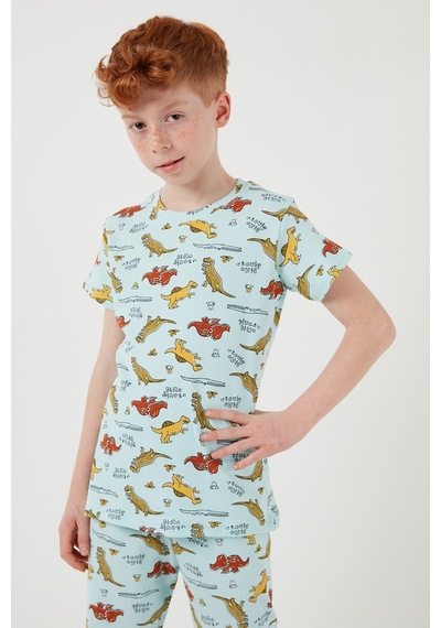 Lela Desenli % 100 Pamuk Bisiklet Yaka Erkek Çocuk Pijama Takımı 6651001 Mint