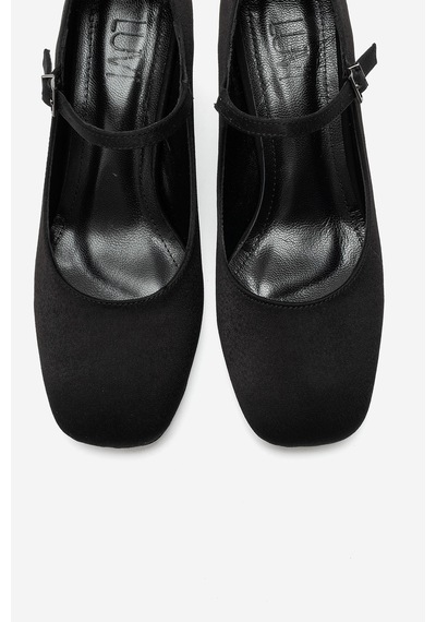 Luvi Shoes Nıcho Siyah Kumaş Kadın Kalın Topuklu Ayakkabı
