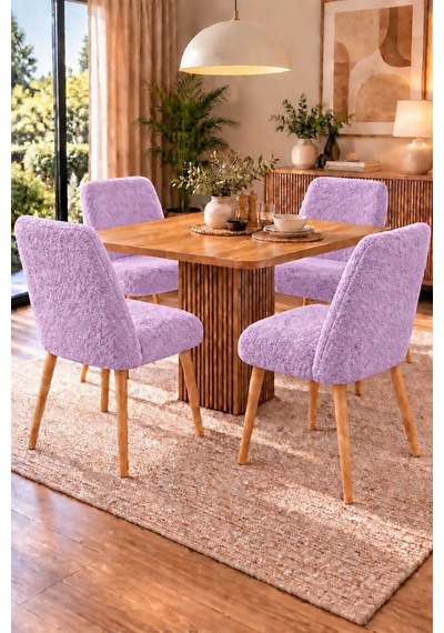 Lavena Teddy Kumaş Ahşap Ayaklı Dekoratif Sandalye Mutfak, Salon, Makyaj Ve Çalışma Sandalyesi Lila Lila