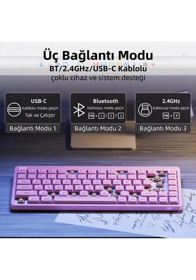 Nuphy Node75 Tri-mode Custom Mekanik Oyuncu Klavyesi Pembe-blush Nano