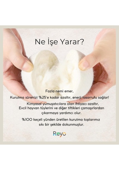 Reyo Yün Çamaşır Kurutma Makinası Topu 3 Adet Xl%100 Organik