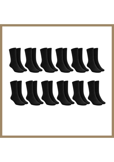 Bezos Unisex Siyah Soket Çorap 12'li Set Düz Basic Ribanalı Günlük Spor Esnek Rahat Uzun Çorap Konforlu Set 22