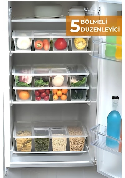 5 Bölmeli Buzdolabı Düzenleyici, Difriz Organizeri, Derin Dondurucu Düzenleyici Renkli