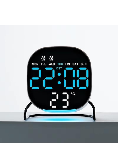 Valkyrie Dijital Led Siyah Masa Saati Alarm Beyaz Derece 3 Kademe Işık, Usb Destekli Modern Gece Lambalı Saat
