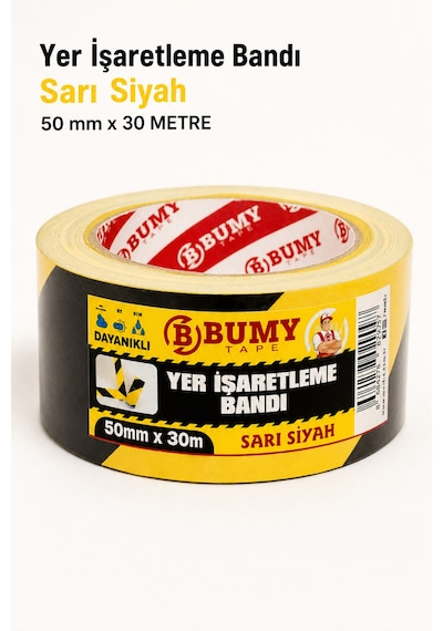 Yer İşaretleme Bandı Sarı Siyah 50 Mm X 30 Metre Pvc Zemin Uyarı Şerit Bantı Bantları