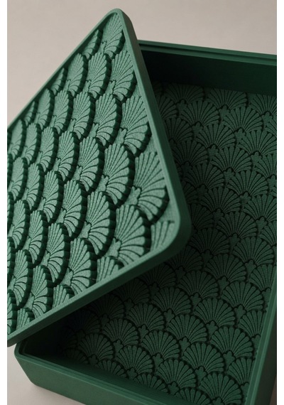 Desenli Kapaklı Dekoratif Kutu Masa Üstü Organizer Takı Aksesuar Saklama Kutusu Pla 20x12.5 Cm Yeşil