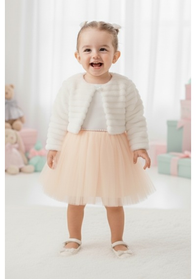 Mnk Baby & Kids Pelüş Bolerolu Kız Bebek Elbise M00771 somon