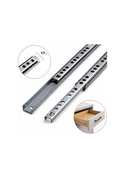 Aletçantam 17mm Teleskopik İnce Çekmece Rayı - 34cm (2 parça set) Gri