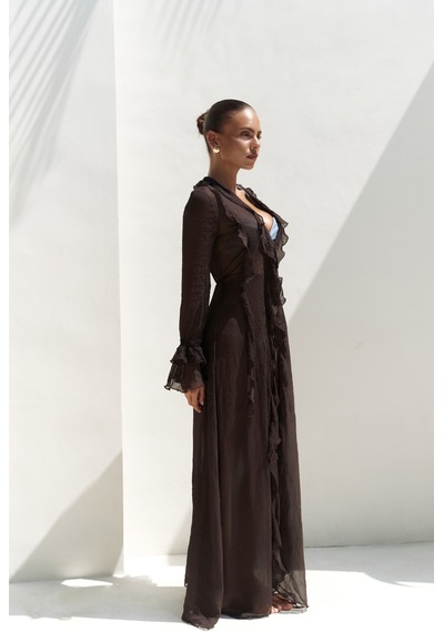 Mai Collection Mai Studios Co. Freya Kahve Uzun Elbise Kahve