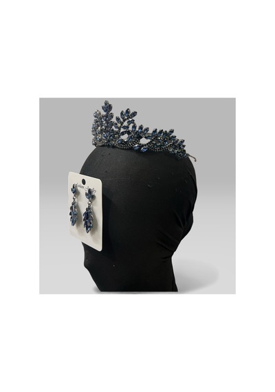 Majestic Blossom Crown - Gelin Kına After Taç Ve Küpe Lacivert - 797153335 Lacivert