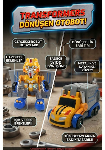 Işıklı Sesli Dönüşebilen Robot Kamyon Otobot Transformers Oyuncak Çok Renkli