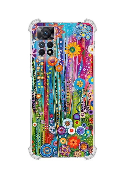 Printify Redmi Note 11 İle Uyumlu Düşlerin Dansı Serisi Folklorik Bahçe Tasarımlı Uv Baskılı Köşe Korumalı Antişok Kılıf Şeffaf