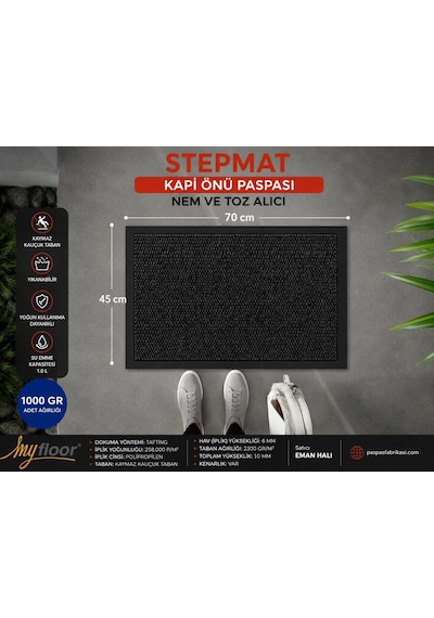 Nem Alıcı Toz Tutucu Çamur Sıyırıcı Pvc Taban Ve Pvc Bordürlü Setra Antrasit Çelik Halılı Kapı Önü Paspası